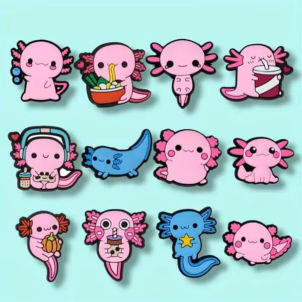 12-Piece Axolotl Shoe Charms Set, Cute Animal Design, Waterproof PVC Material For Shoe Decoration Accessories