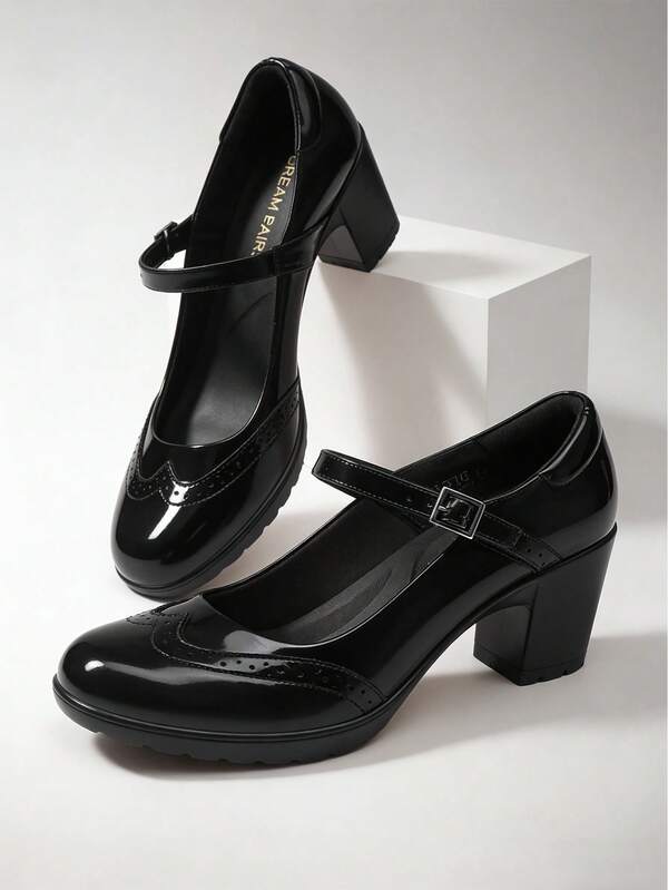 Women Round Toe Mary Jane Oxfords 2.8-Inch Chunky Heels Pumps Fashion Classic Elegant Dating Retro Style Oxfords Shoes
