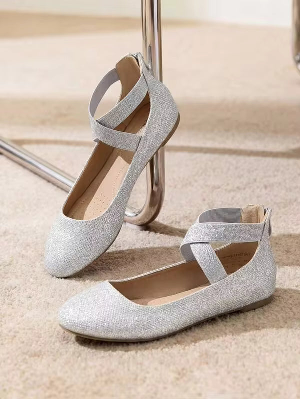 Women Flats Elastic Cross Ankle Strap Ballet Flats Back Zipper Comfortable Dress Commuting Elegant Flats Shoes