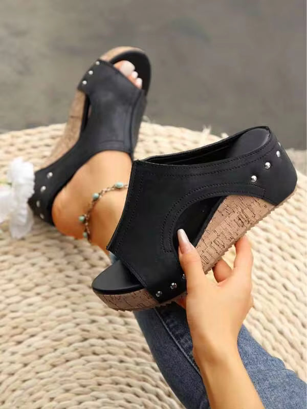 Women's New Retro Wedge Heel Sandals With Zipper, Platform Heightening Casual Shoes, Comfortable Vacation Style, Fashionable Boho Sandals