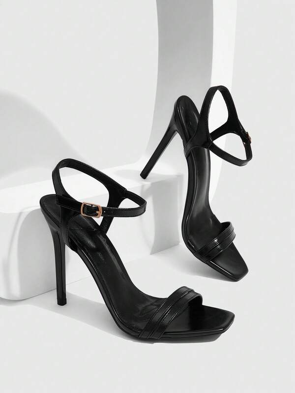 CUCCOO SZL Women's High Heel Square Toe Black Fashion Sexy Sandals